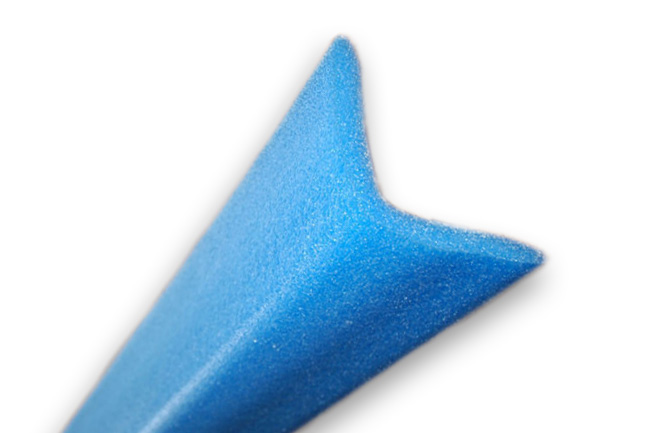 Profilé mousse en L, la cornière en mousse de protection bleue