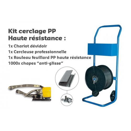 Pack de cerclage plastique avec feuillard PP resistant à 300 kg
