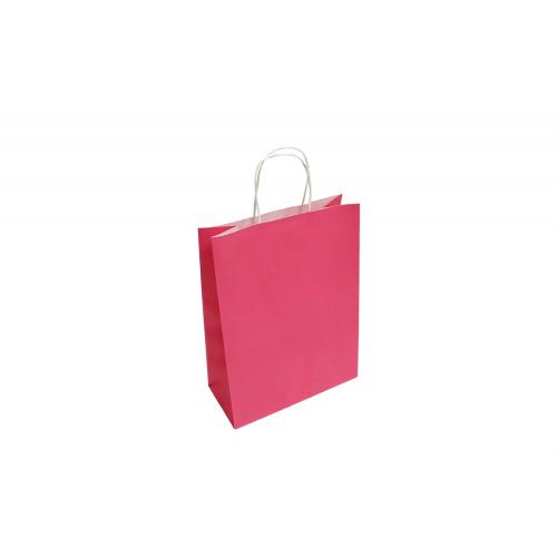 Sac kraft rose fuchsia à poignées torsadées 24x11x32 cm (par 150)
