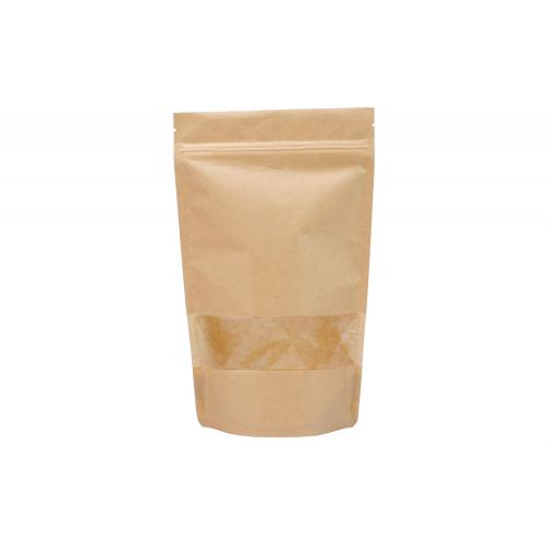 Doypack kraft à fenêtre + fermeture zip 90x165 mm (par 300)
