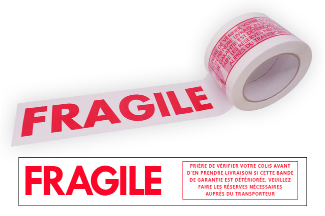 Rouleau Ruban Adhésif FRAGILE 66m X 50mm - Colisage Carton - Adhésif Résistant Déchirure