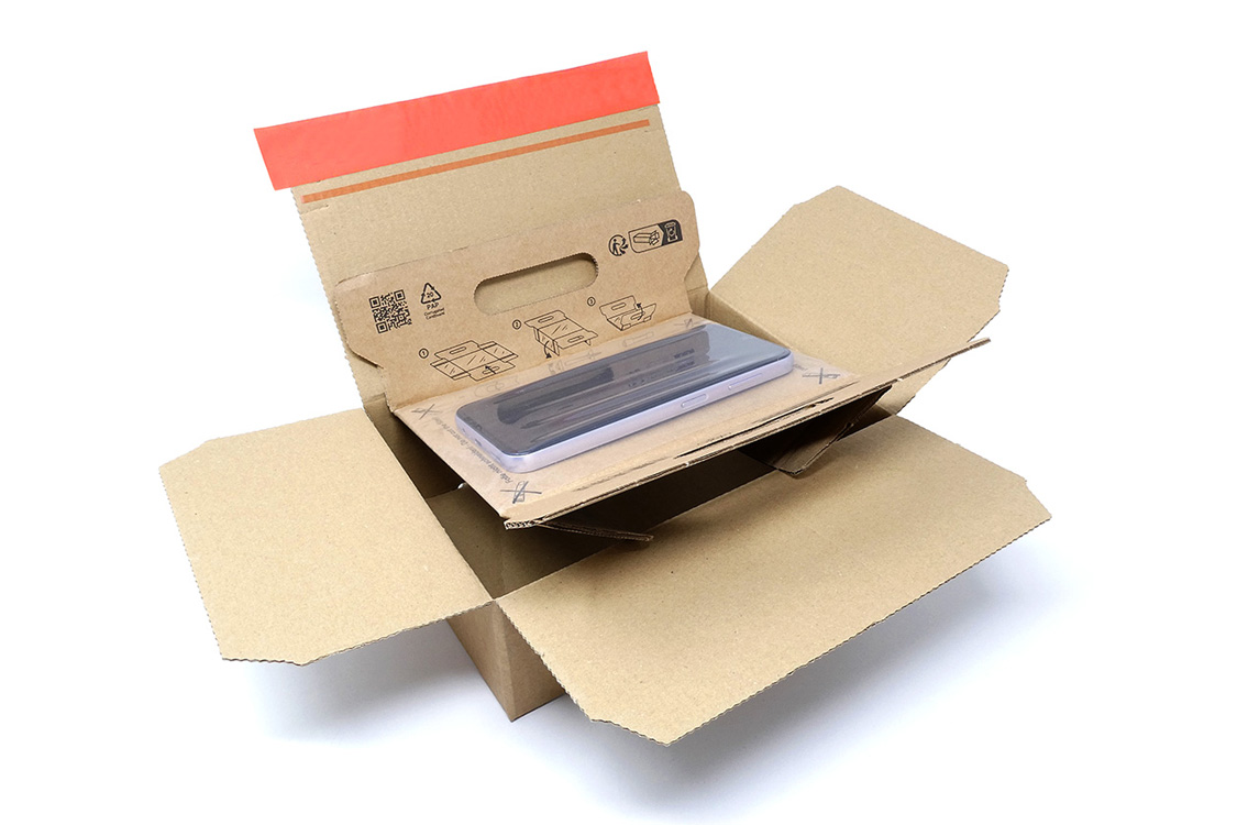 Boîte carton à film de calage intégré pour envoi postal ultra-sécurisé