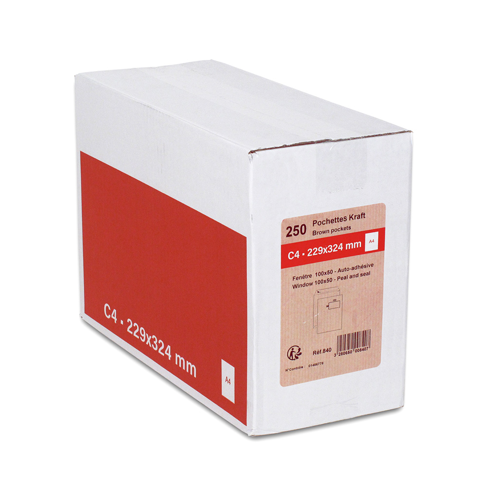 Enveloppe kraft 120g C4 - Courrier+ C4-S [Enveloppebulle.com] 