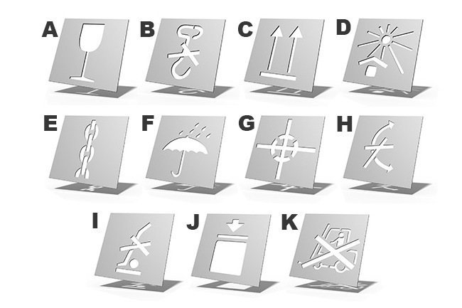 Pochoir symbole de manutention classés par lettre