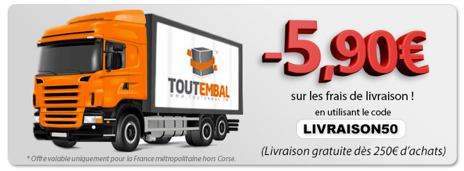 Entrez le code LIVRAISON50  la dernire tape de votre commande pour bnficier de 50% de remise sur les frais de port